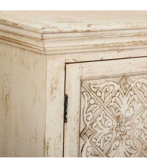 Taquillón madera maciza de mango acabado crema patinado