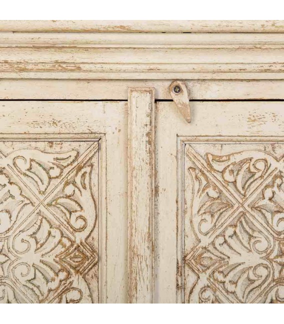 Taquillón madera maciza de mango acabado crema patinado