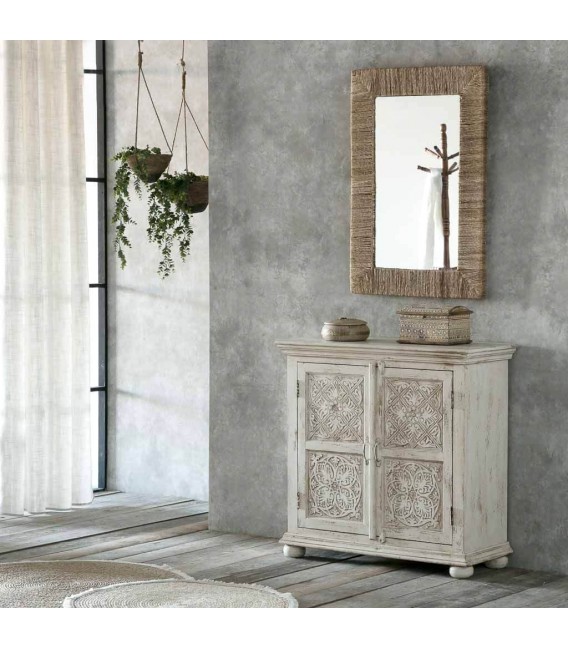 Taquillón madera maciza de mango acabado crema patinado