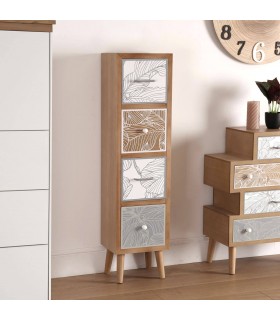 Sinfonier pequeño madera natural, cajones serigrafiados blanco y gris mdmhogar