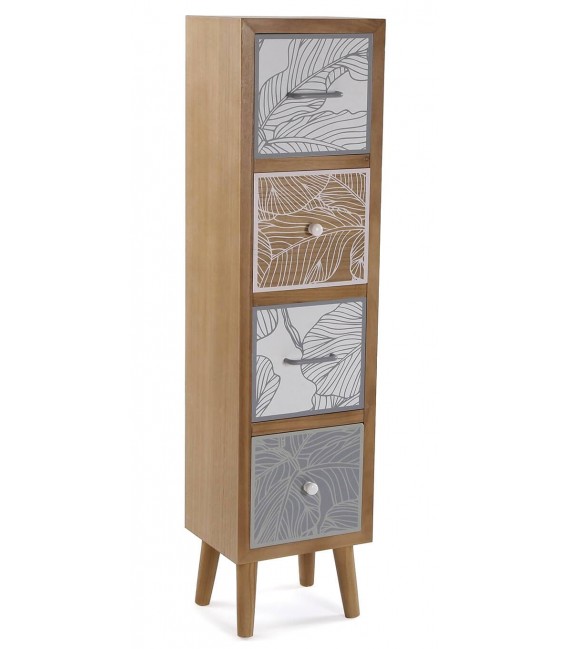 Sinfonier pequeño madera natural, cajones serigrafiados blanco y gris