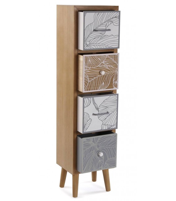 Sinfonier pequeño madera natural, cajones serigrafiados blanco y gris mdmhogar