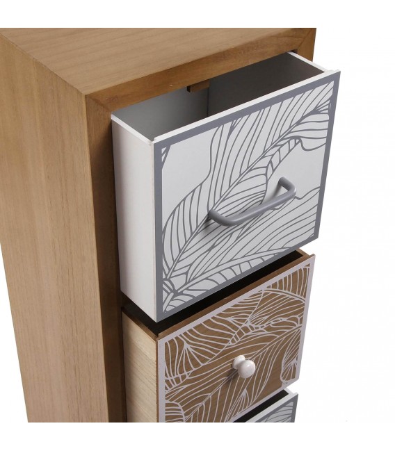 Sinfonier pequeño madera natural, cajones serigrafiados blanco y gris mdmhogar