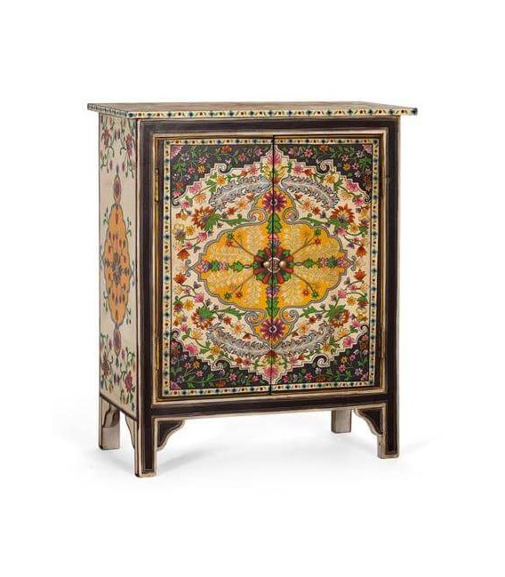 Taquillón madera maciza detalles pintados a mano mdmhogar