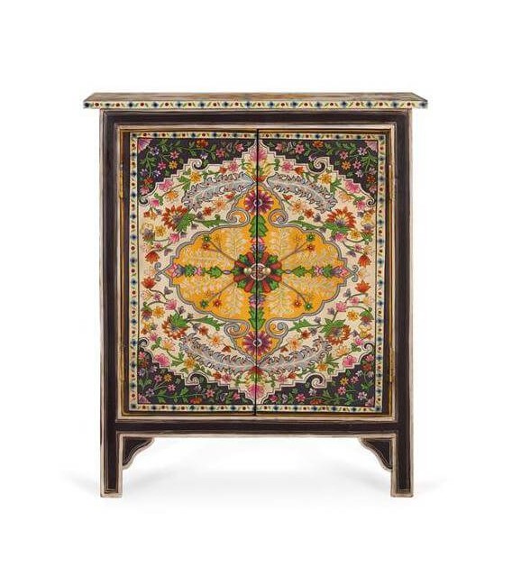 Taquillón madera maciza detalles pintados a mano mdmhogar