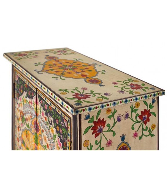 Taquillón madera maciza detalles pintados a mano mdmhogar