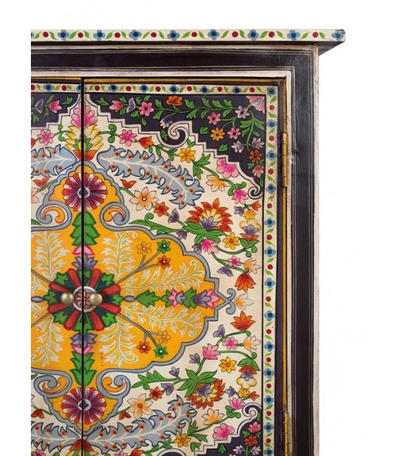 Taquillón madera maciza detalles pintados a mano mdmhogar