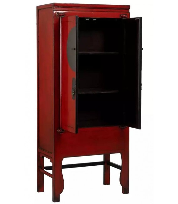 Armario alacena pino reciclado lacado en rojo patinado en negro
