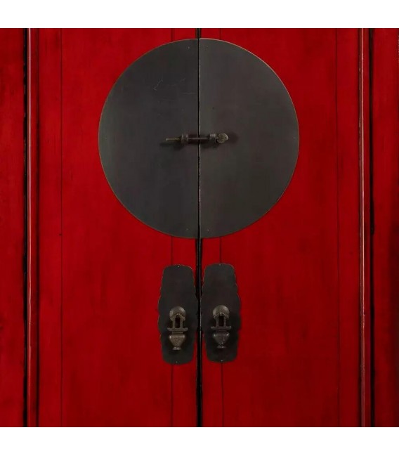 Armario alacena pino reciclado lacado en rojo patinado en negro