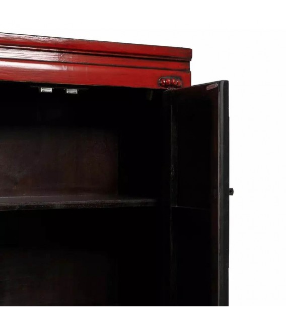 Armario alacena pino reciclado lacado en rojo patinado en negro
