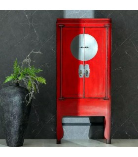 Armario alacena pino reciclado lacado en rojo patinado en negro