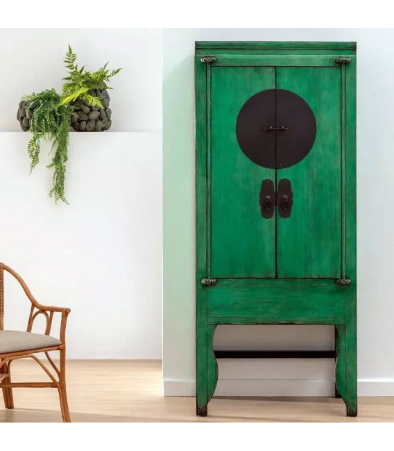 Armario alacena estilo oriental pino reciclado lacado en verde