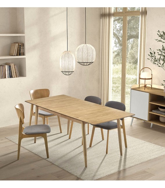 Silla estilo nórdico muy cómoda madera natural textil gris oscuro mdmhogar