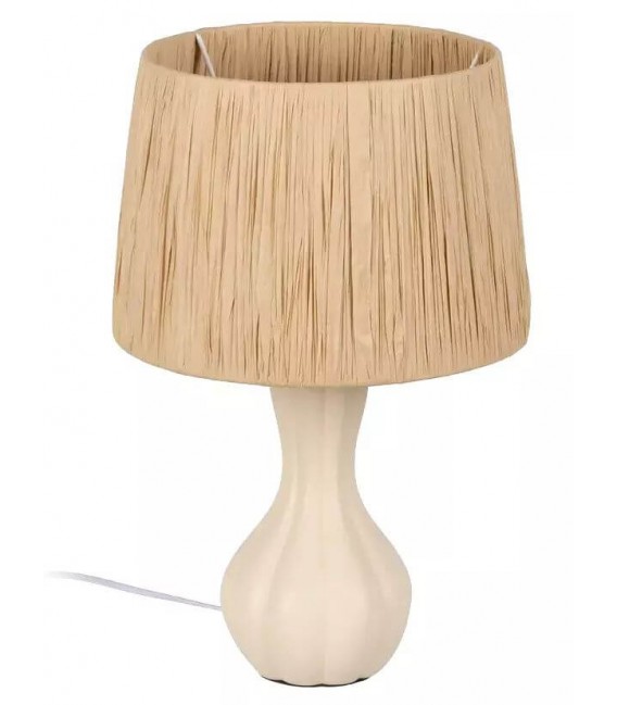 LAMPARA DE SOBREMESA 28 Ø X 44 MALALI CERAMICA CREMA FIBRA NATURAL