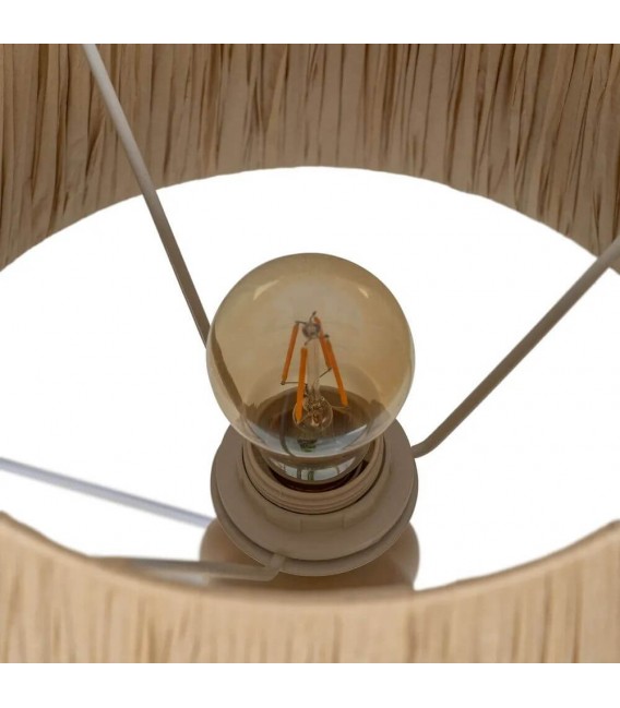 Lámpara de sobremesa cerámica color crema pantalla fibras naturales mdmhogar