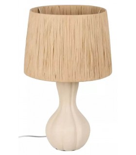 Lámpara de sobremesa grande cerámica crema pantalla fibras naturales mdmhogar