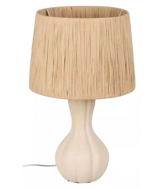 Lámpara de sobremesa grande cerámica crema pantalla fibras naturales mdmhogar