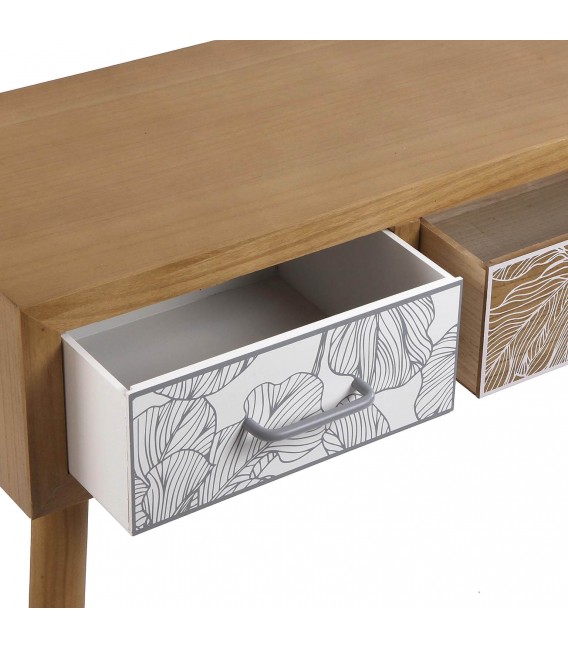 Consola con 3 cajones serigrafiados en madera natural estilo chic. 3