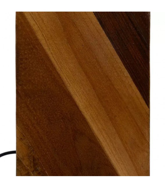 Lámpara de sobremesa base madera reciclada pantalla de lino beige mdmhogar