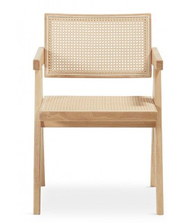 Sillón de comedor cómodo realizado en madera natural y ratán