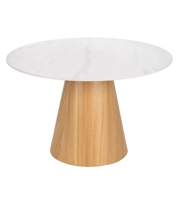 Mesa de comedor redonda grande madera natural mármol blanco mdmhogar