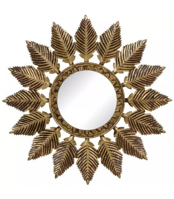 Espejo redondo motivo de flor en madera dm acabado oro viejo mdmhogar