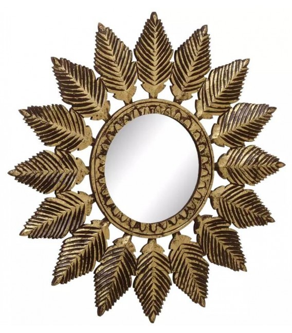 Espejo redondo motivo de flor en madera dm acabado oro viejo mdmhogar