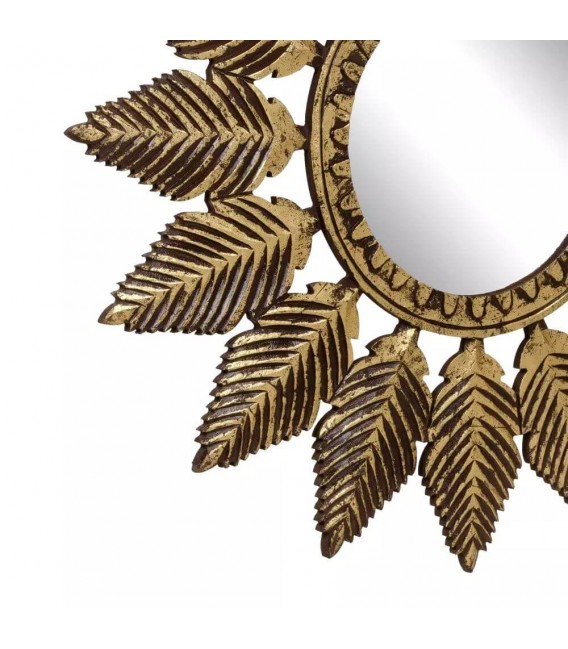 Espejo redondo motivo de flor en madera dm acabado oro viejo mdmhogar