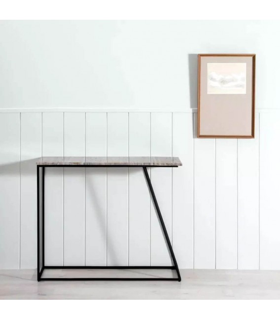 Consola de entrada metal negro tapa en mármol de color topo mdmhogar