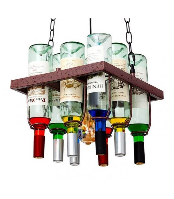 Lampara de techo metal decorada con ocho botellas mdmhogar