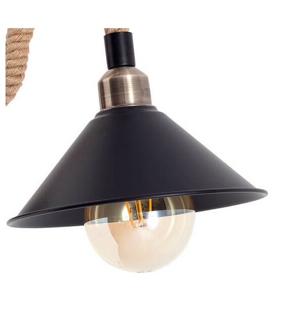 Aplique de pared diseño estilo Rústico Vintage metal negro y cuerda