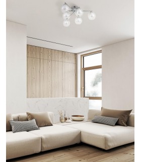 Plafón de 6 luces de estilo moderno metal y cristal