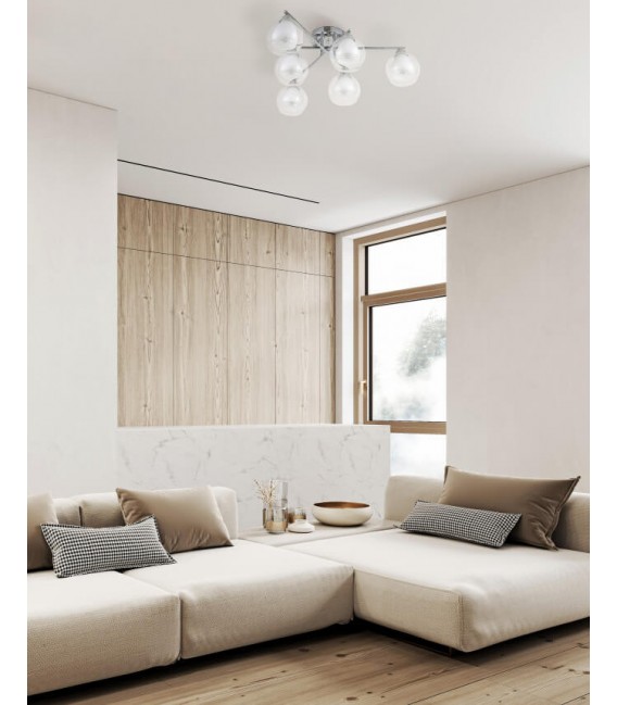 Plafón de 6 luces de estilo moderno metal y cristal