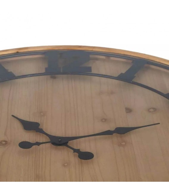 Mesa de centro redonda madera de abeto natural reloj en la tapa. mdmhogar