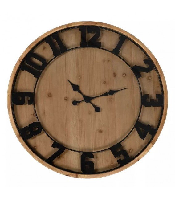 Mesa de centro redonda madera de abeto natural reloj en la tapa. mdmhogar
