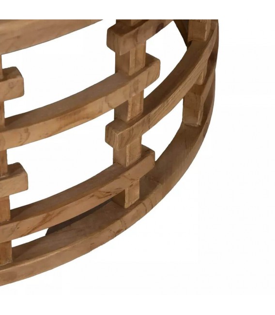 Mesa de centro redonda madera de abeto natural reloj en la tapa. mdmhogar