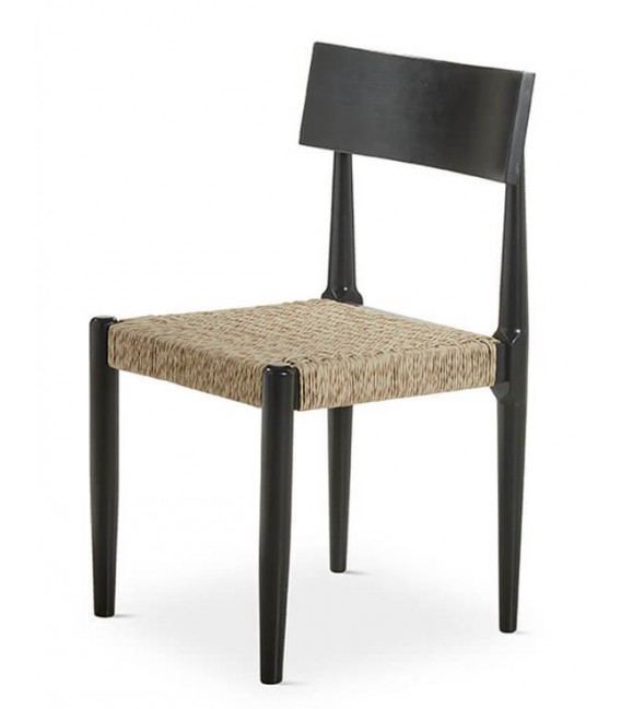 Silla cómoda madera maciza acabado negro asiento en fibras naturales