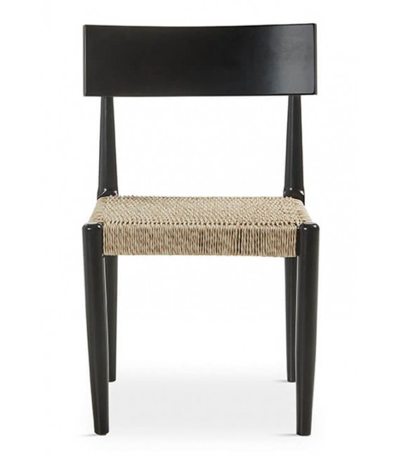 Silla cómoda madera maciza acabado negro asiento en fibras naturales