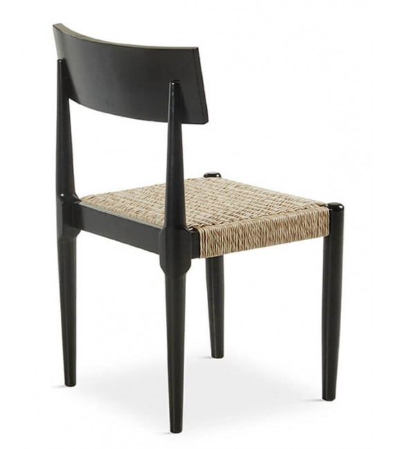 Silla cómoda madera maciza acabado negro asiento en fibras naturales