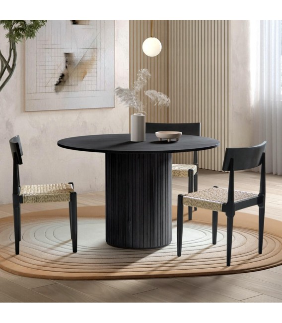 Silla cómoda madera maciza acabado negro asiento en fibras naturales