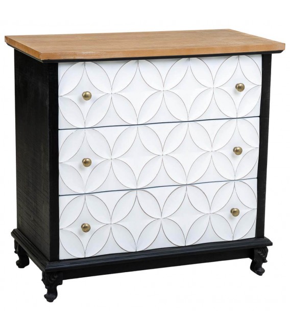 Cómoda pequeña colonial chic madera teñida negro blanco y natural mdmhogar