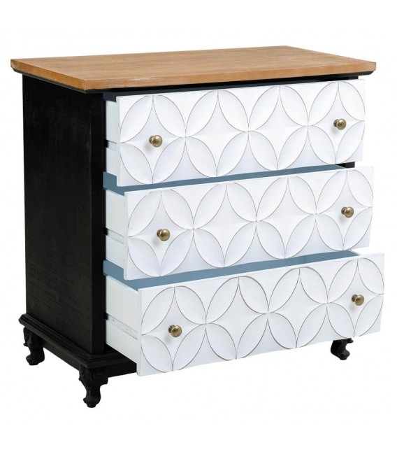 Cómoda pequeña colonial chic madera teñida negro blanco y natural mdmhogar