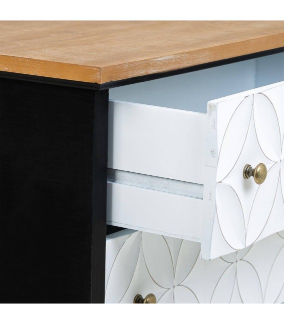 Cómoda pequeña colonial chic madera teñida negro blanco y natural mdmhogar