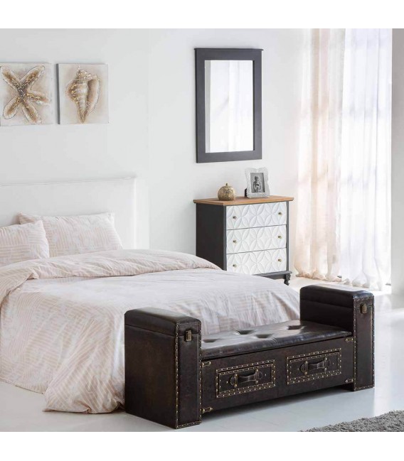 Cómoda pequeña colonial chic madera teñida negro blanco y natural mdmhogar