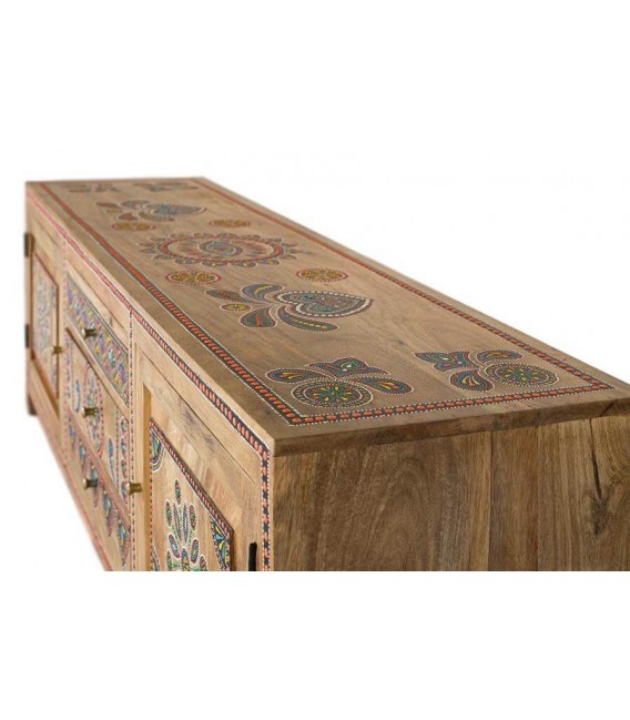 Mueble de TV madera maciza detalles pintados a mano mdmhogar