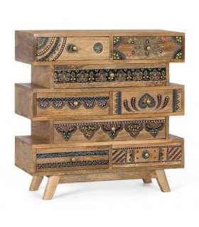 Mesita de noche grande irregular madera maciza detalles pintado a mano mdmhogar