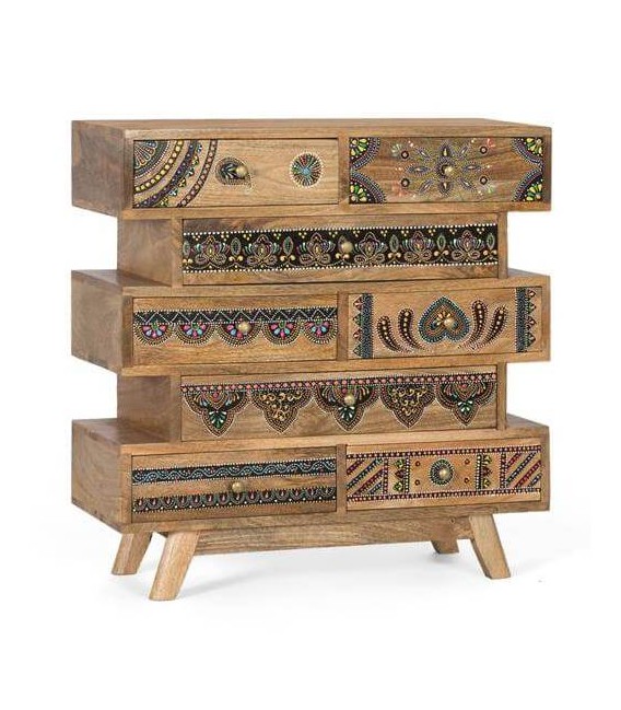 Mesita de noche grande irregular madera maciza detalles pintado a mano mdmhogar