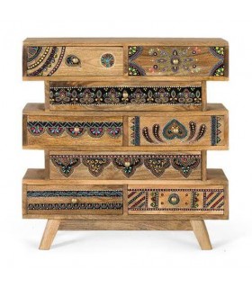 Mesita de noche grande irregular madera maciza detalles pintado a mano mdmhogar