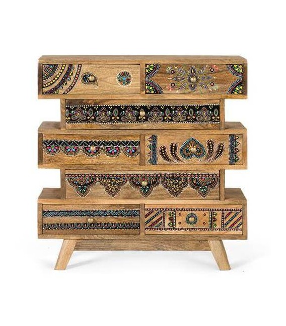 Mesita de noche grande irregular madera maciza detalles pintado a mano mdmhogar