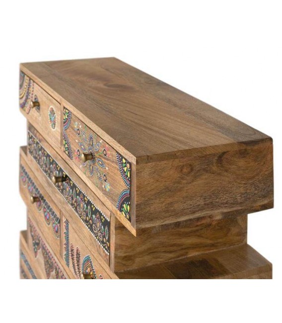 Mesita de noche grande irregular madera maciza detalles pintado a mano mdmhogar